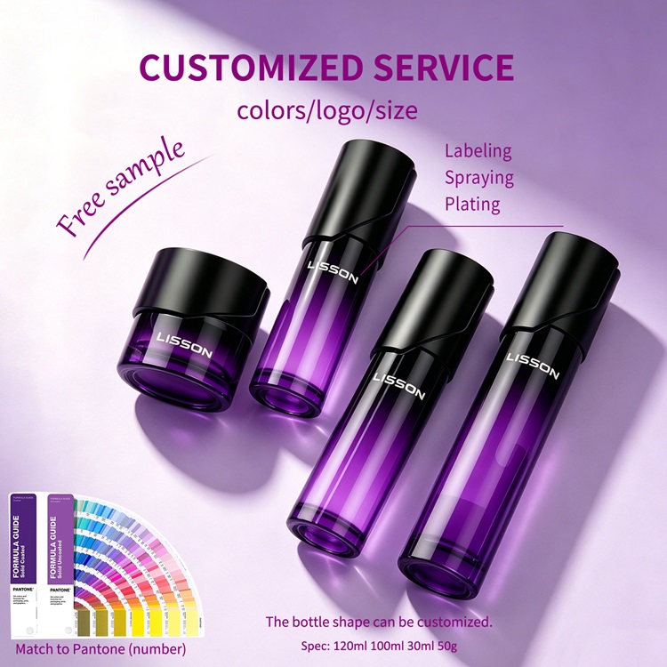 Luxury Purple Gradient Glass Skincare Packaging Set Luxury Purple Gradient Glass Skincare Packaging Set