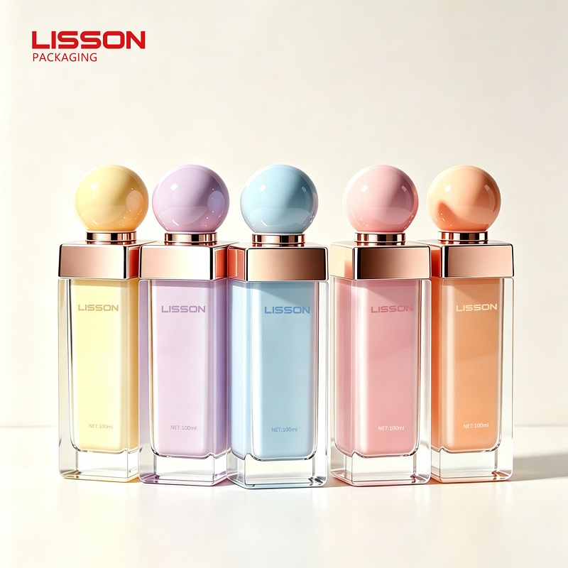 Luxury Square Glass Cosmetic Bottles with Round Caps