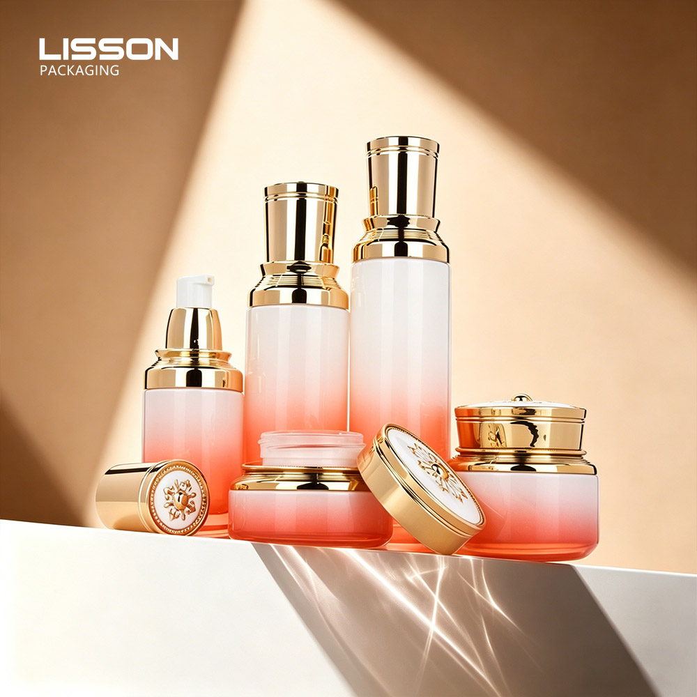 Luxury Gradient Pink Glass Cosmetic Bottle Jar Packaging Set